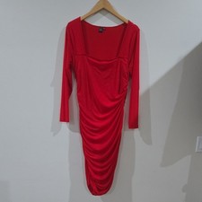 SHEIN SXY red ruched bodycon midi dress square neck long sleeve XL