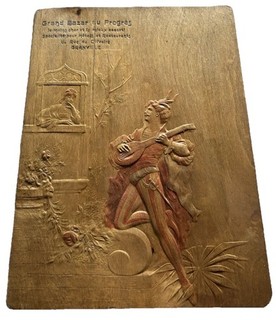 Old menu holder wood Romeo and Juliet Grand Bazar du Progrès GRANVILLE