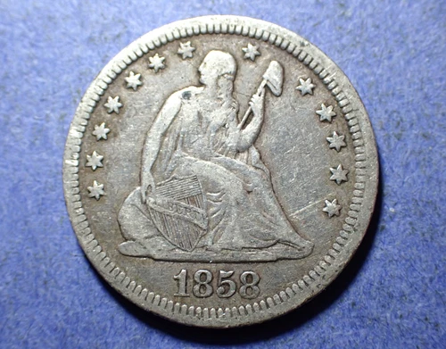 1858 Seated Liberty Quarter  VF