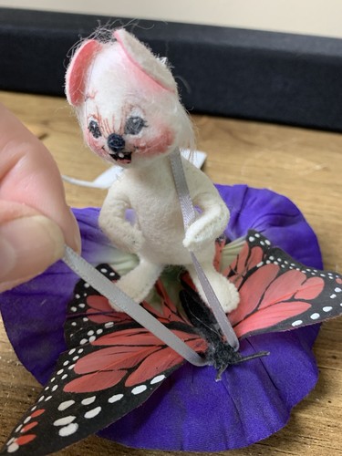 Rare ANNALEE Mobilitee "Fantasy Flight" Mouse Riding Butterfly Doll 3” Vtg - Picture 7 of 8