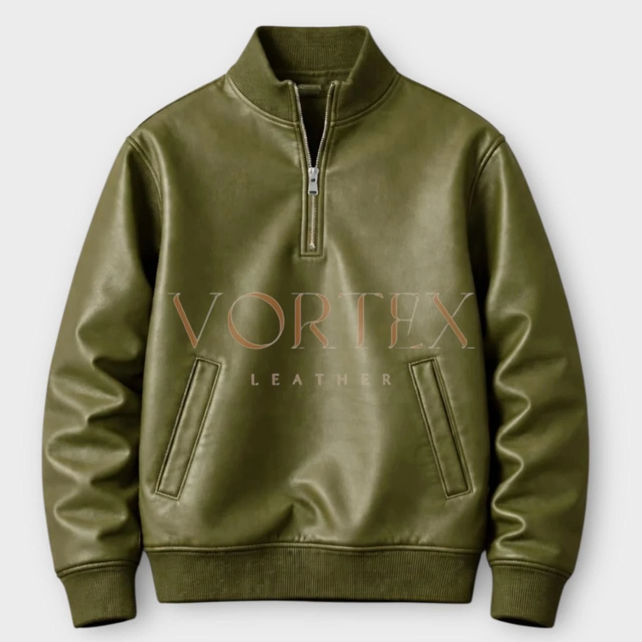 Men's Dark Green Premium Leather Hoodie Handmade Genuine Lambskin Leather Hoodie