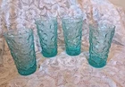 4 Vintage MCM Anchor Hocking Aqua Lido Milano Blue Crinkle Glass Tumblers 5½"