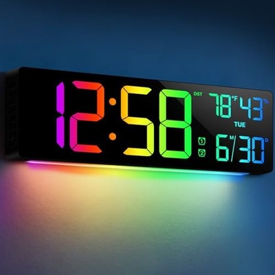 18.5'' Large Digital Wall Clock, Big LED Digital Clocks, Remote, RGB Display