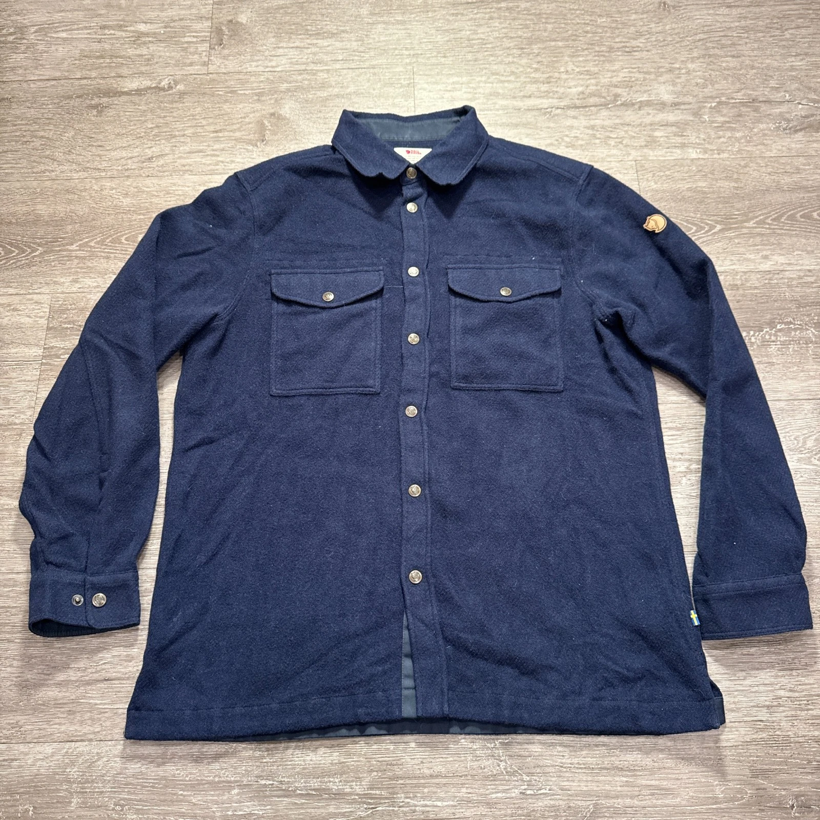 Fjallraven Canada Shirt Mens XL Blue Wool Blend Flannel Pocket Utility Outdoor