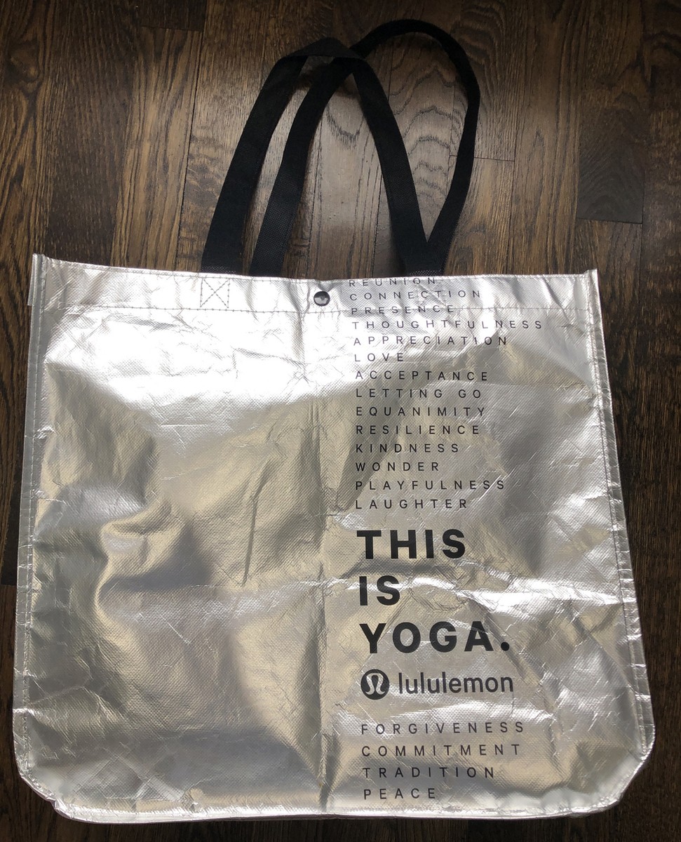 LULULEMON THIS IS YOGA Tote Bag Purse Handbag Silver Gray Large