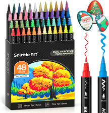 Dual Tip Acrylic Paint Pens, 48 Colours Fine & Brush Paint Marker Pens, Paint Pe