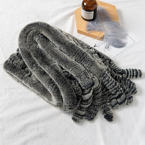 Men's Real Rex Rabbit Fur Scarf Winter Warm Neckerchief Hollow out Grey Black - Picture 5 of 12