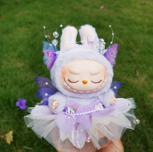 (No Dolls)For POP MART The Monsters Labubu Plush Doll Purple Butterfly Skirt Set - Picture 2 of 6
