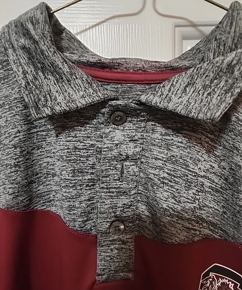 Men's Colosseum NCAA South Carolina Gamecocks 2-Side Polo Shirt Garnet/Gray Sz L - Image 2 of 4