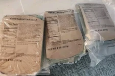 Lot of 3 Military MRE Vegetable Lasagna Hunting, Camping Survival Reduced Sodium