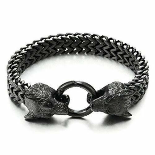 Herren Edelstahl Wolfskopf Franco Gliedkette Federverschluss Armbänder Schmuck - Bild 4 von 15