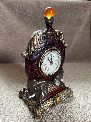 Antique Style Vintage Clock 2 Elephants With White Tusks Quartz Clock - Picture 4 of 9