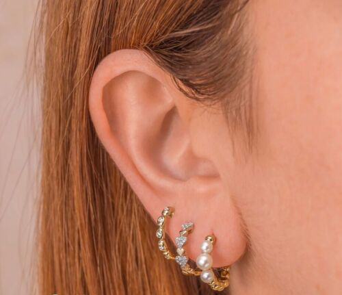 14K Yellow Gold Cultured Pearl Hoop Earrings - Picture 2 of 2