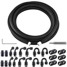 6AN-8AN-10AN Black Nylon E85 PTFE Fuel Line 10-30FT w/16-22 Fittings Hose Kit