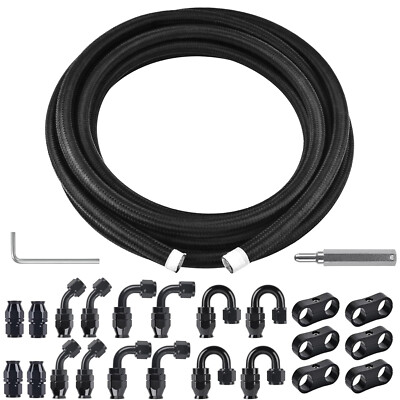#ad 6AN 8AN 10AN Black Nylon E85 PTFE Fuel Line 10 30FT w 16 or 22 Fittings Hose Kit $23.10