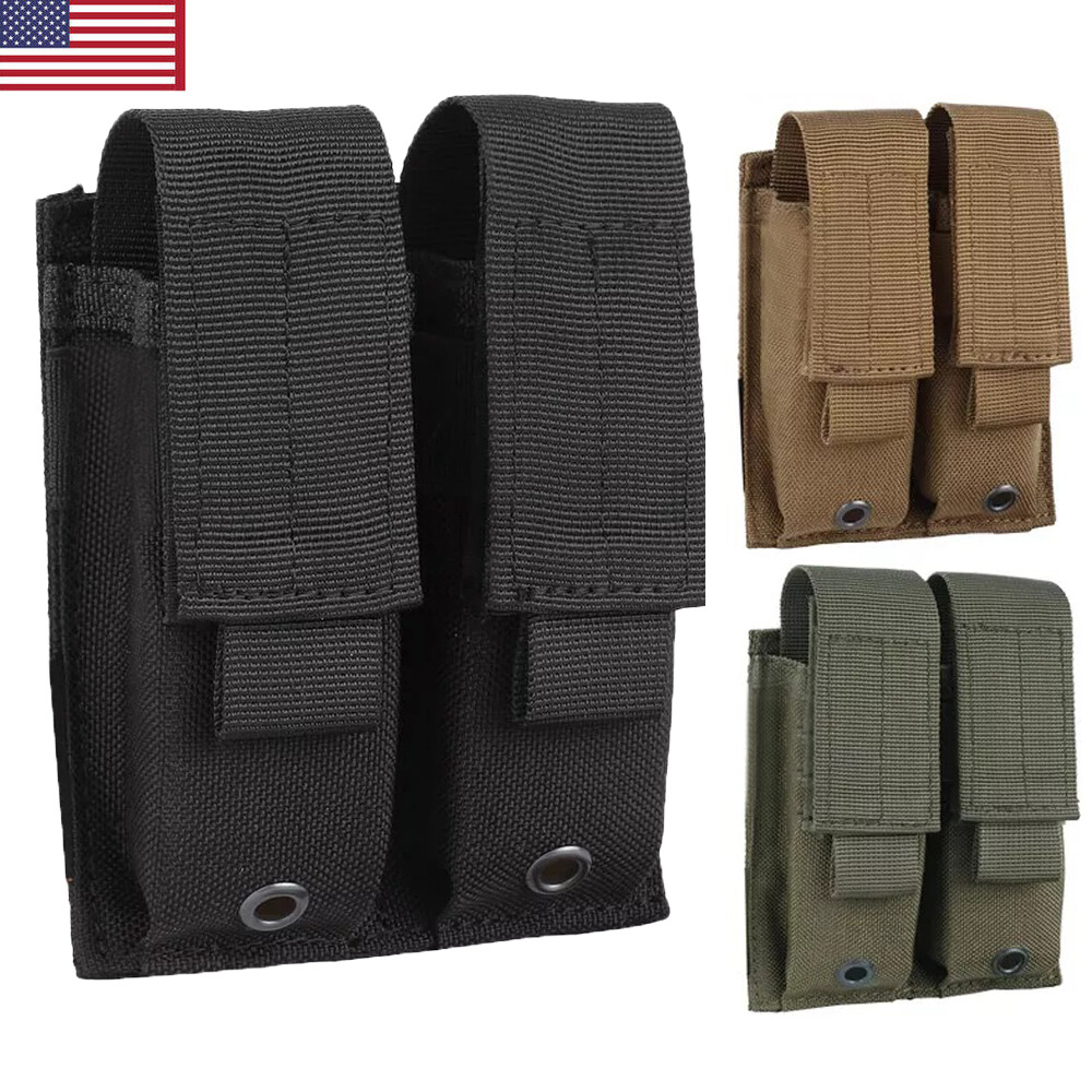 Tactical Molle 9mm Double Pistol Magazine Pouch Mag Holder Duty Belt Holster-image