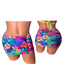 Micro mini skirt pull on exotic dancewear bikini coverup neon blue floral