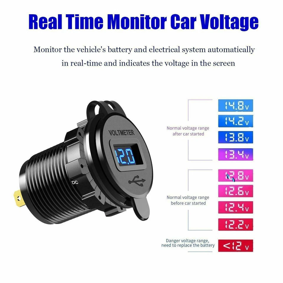 Dual USB Fast Charger Socket Power Outlet Adapter for 12-24V Car Boat Motorcycle - Image 4 of 4
