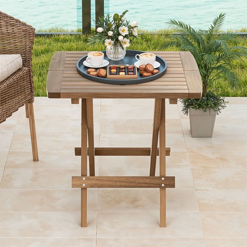 19.7" Outdoor Folding Rectangle Table, Weatherproof Wood Side Table - Picture 6 of 6