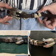 Signed BARRY KIESELSTEIN CORD 1981 Sterling Silver Buckle BELT Black Lizard RARE