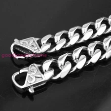 Hot 12/15/17mm Stainless Steel Silver Cool Mens Curb Cuban Chain Necklace 7-40"