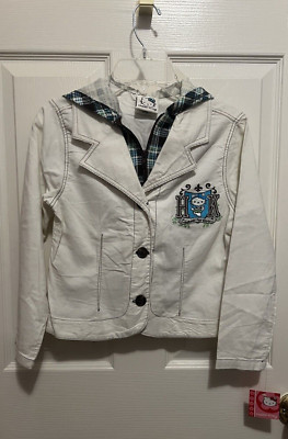 HELLO KITTY GIRLS LAYERED LOOK HOODED CORDUROY JACKET SIZE L 10/12 NEW VINTAGE