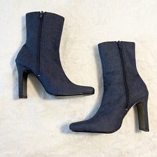Vintage Blue Denim High Heel Ankle Boots Size 5.5