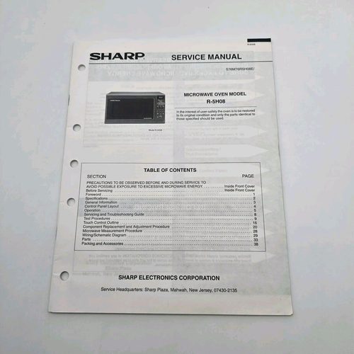 OEM Sharp Service Manual for Microwave Oven Model R-5H08 VTG ...