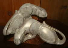 2 Large Jaru Modern Abstract Gold Pottery Panthers Sculptures Signed