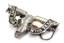 DON'T MESS WITH TEXAS Solid Fine Pewter Belt Buckle  4498 Longhorn Skull - MINT