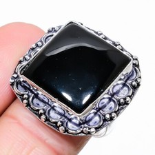 Black Onyx Gemstone Handmade 925 Sterling Silver Jewelry Ring Size 8 US 