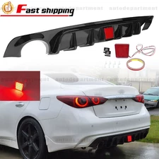 For 2018 19-2023 Infiniti Q50 Gloss Black Rear Bumper Diffuser Lip W/ LED Light