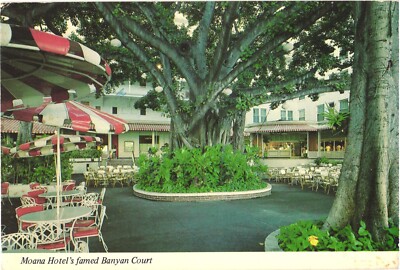 Honolulu Hawaii Moana Hotel's Famed Banyan Court Vintage Postcard