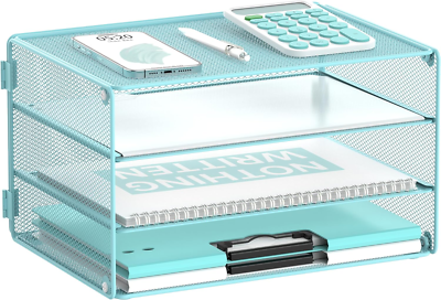 INTIGE 3-Tier Mesh Letter Holder, Desk File Organizer, Black, Office