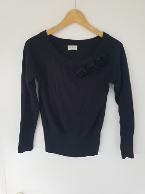 VIA/APPIA Damen Feinstrick VISKOSE Pullover Gr. 38 Schwarz BRUSTWEITE 42cm Blume