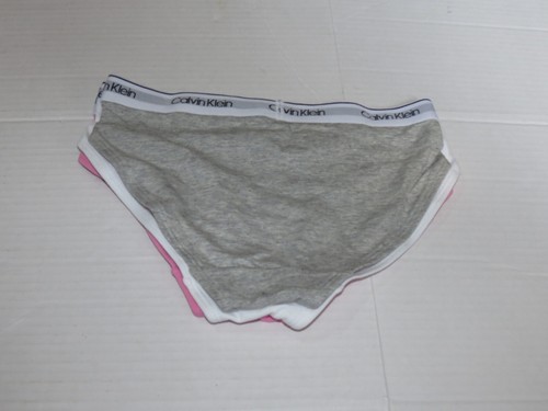 w3 CALVIN KLEIN Girls 7/8 Medium Bikini Cotton Underwear Pink Black Grey 3 Pack - Picture 5 of 5