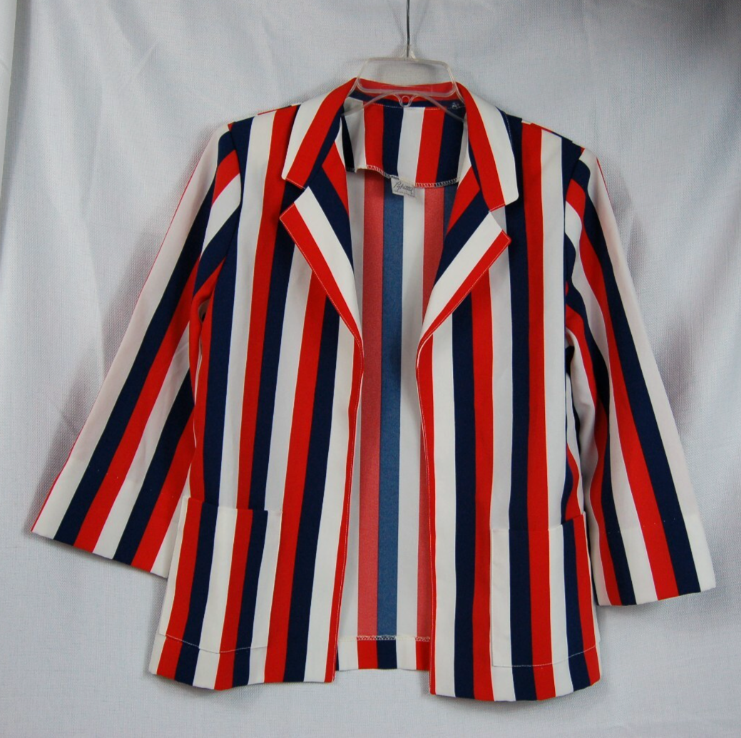 ALTRA Blazer donna vintage picchetto rosso bianco blu giacca a righe 4 luglio America
