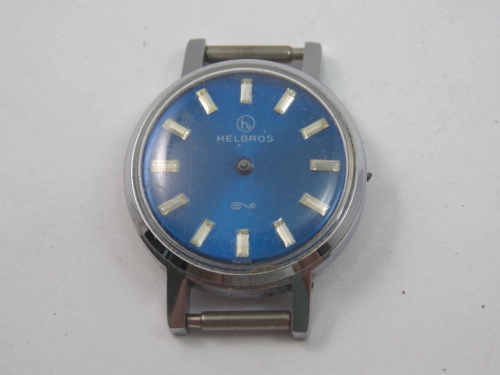 Damen Vintage Uhr Gehäuse Helbros Silberfarben Dial Kristall Uhrwerk Still Innen