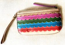 Vintage Relic Women's Takeaway Wristlet Scalloped Multi-Color Stripes Zipper Top