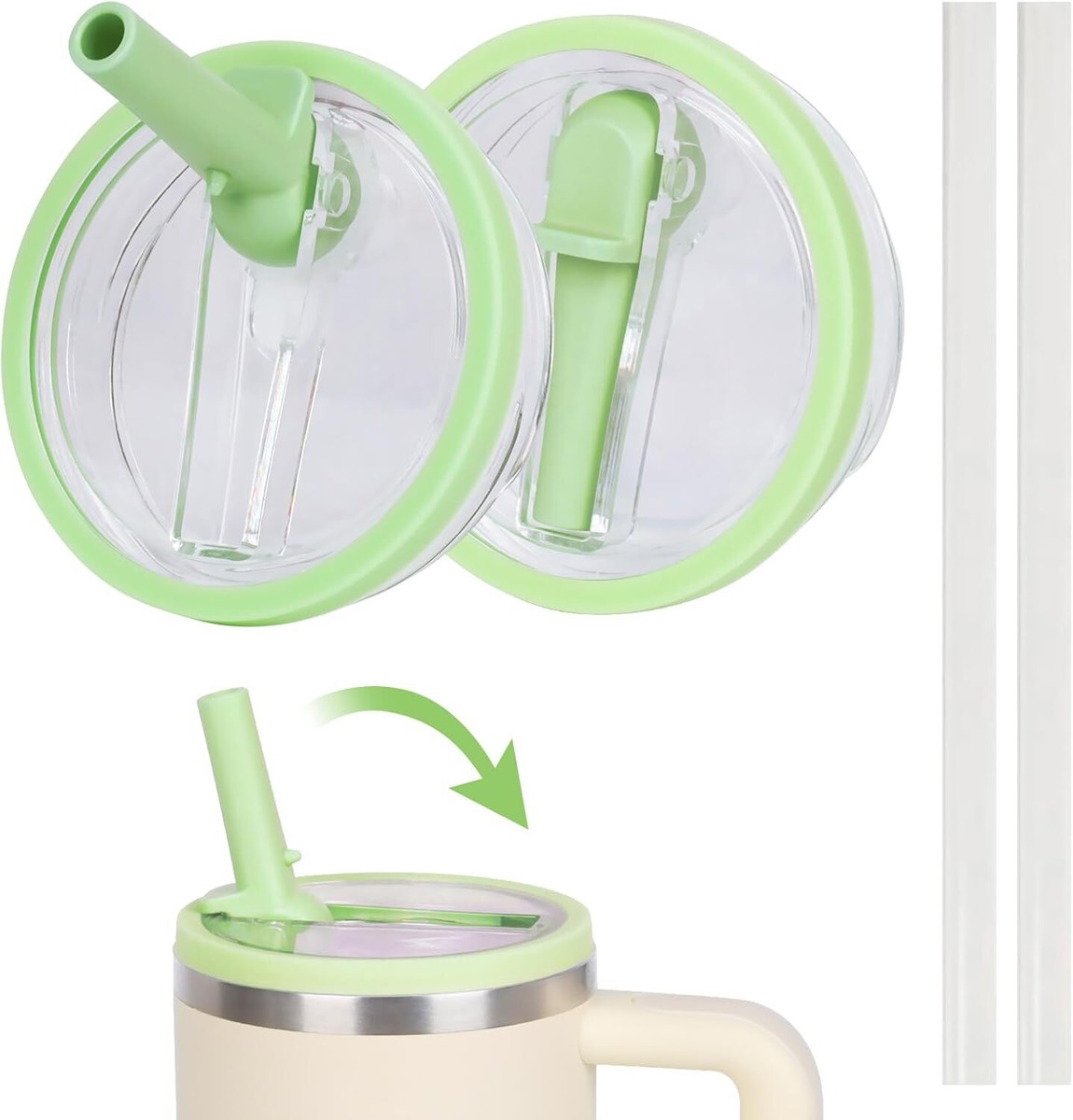 2-Pack Stanley Tumbler Replacement Lids - Leak-Proof Flip Straw Lids In Cream Color