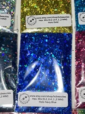 5G Holographic Navy Blue Hexagon Mix nail acrylic gel craft US Seller