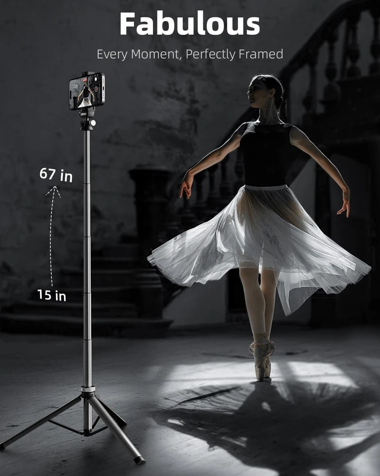 Lightweight 67" Metal Tripod with Bluetooth Remote for iPhone/Android Devices - Image 4 of 4