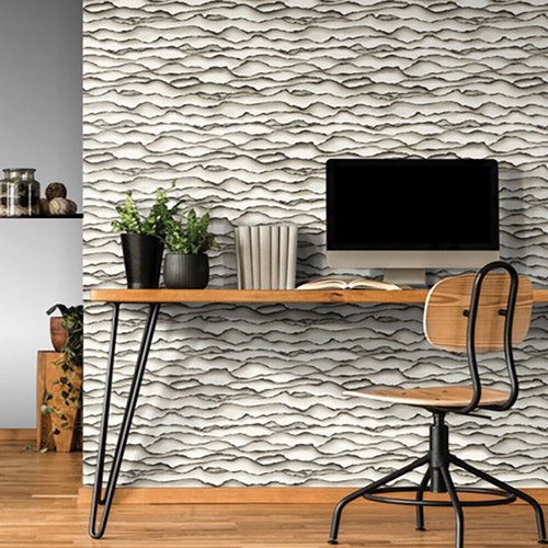 Contemporary White gray wave lines wavy sand pattern modern Wallpaper 3D SW7408 - Picture 4 of 11
