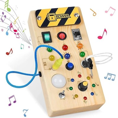 Montessori Busy Board Sensorisches Reise Aktivität Spielzeug Holz mit LED Lichtschalter