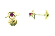 Heart and Arrow 14K Yellow Gold Red CZ Screw Back Stud Earrings