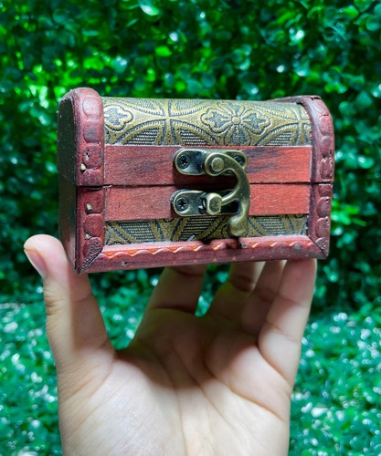 4'' Small Wooden Treasure Chest, Treasure Box for Jewelry, 5 Piece Bundle