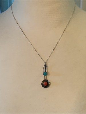Vtg Handcrafted By Masaniello Turquoise Coral And Sterling Silver  18  Necklace.