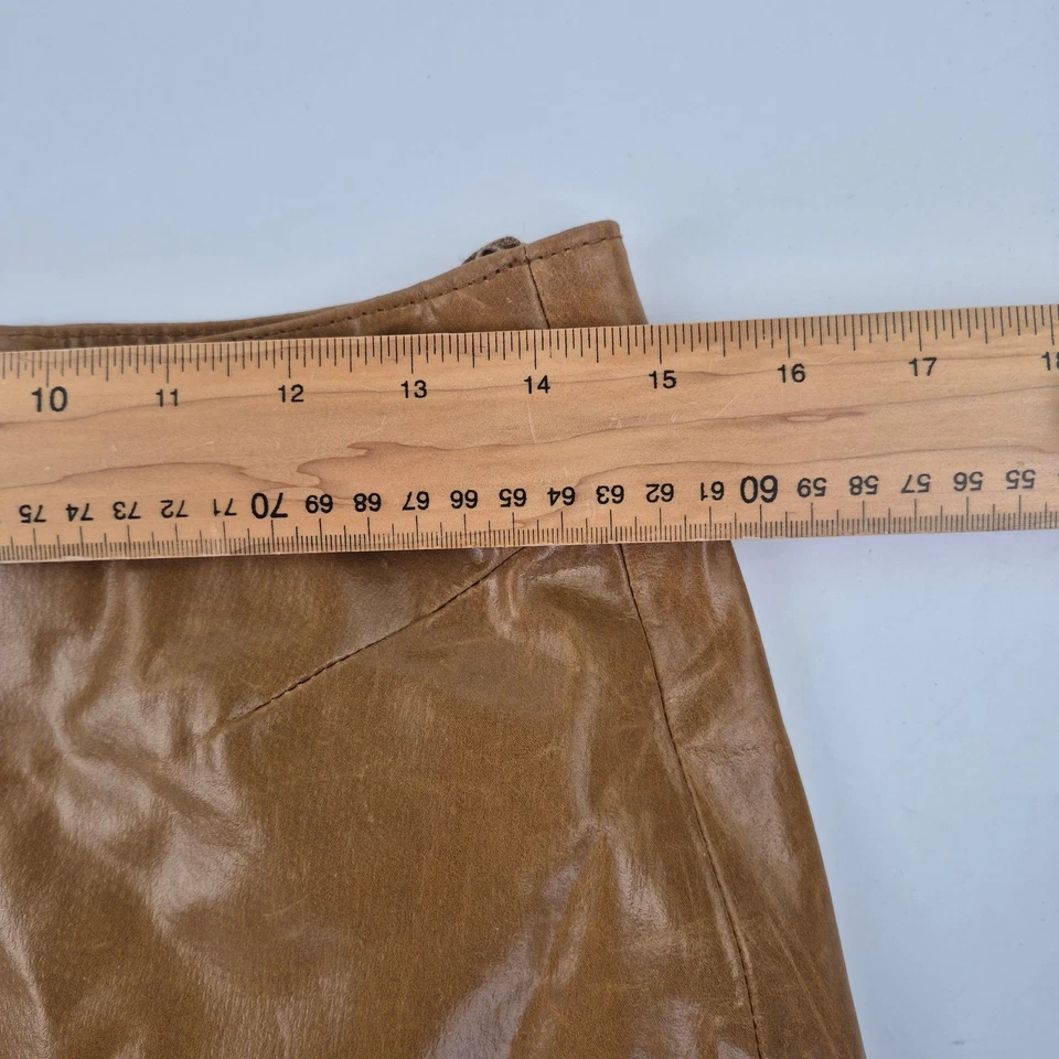 NEW LOOK Skirt 10 Brown Women's Real Leather Y2K 00s Vintage Lined Midi - Image 3 of 4