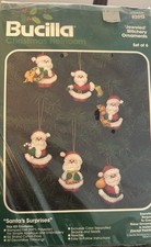 Bucilla Christmas Heirloom Jeweled Ornaments Kit Santas Surprises 82013 VTG