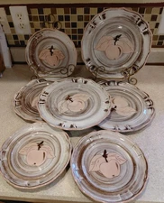 Collectible Midcentury Modern Santa Anita Ware Vreni Pattern Pink Apple Plates